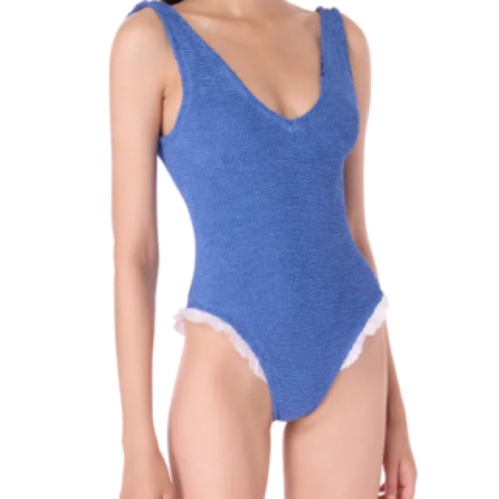 Hunza G Textured Blue One Piece with White Accents